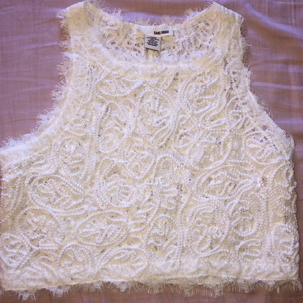 White embroidered lace crop top